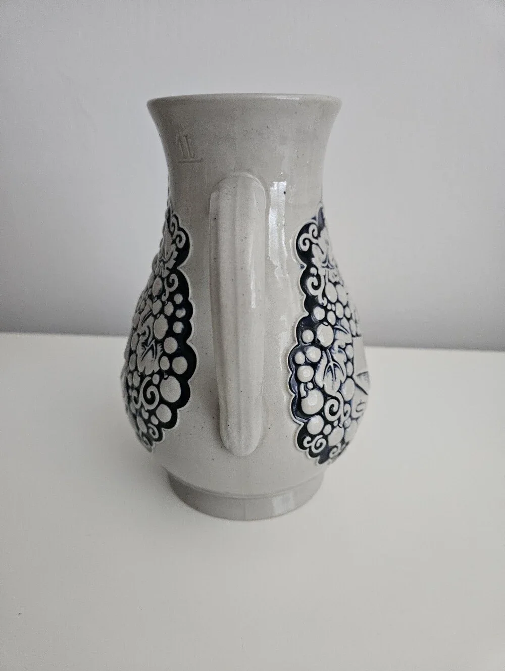VTG German Stoneware Cobalt Blue & Gray Wine Pitcher | SZ 7